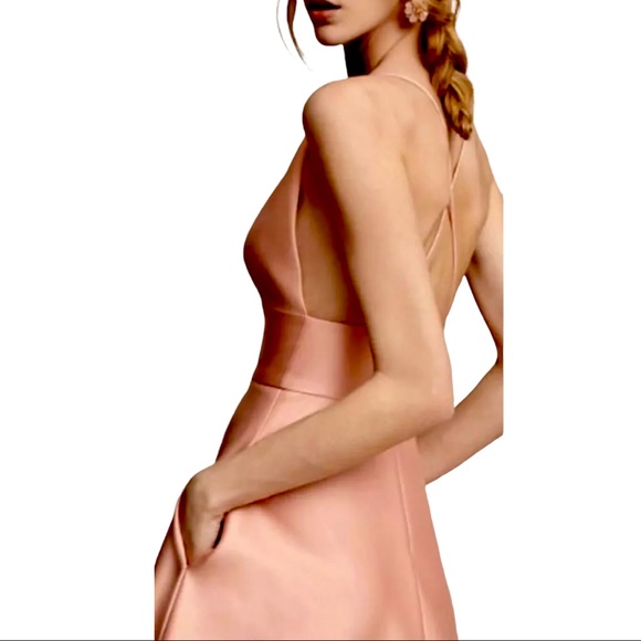 New BHLDN x Hitherto Shelby 2 & 8 Peach Pink Halter Criss Cross Satin Midi Dress - Picture 3 of 7
